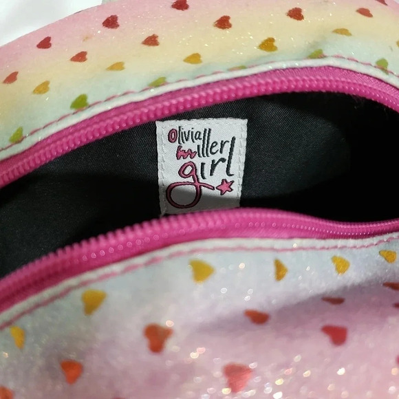 Olivia Miller Rainbow Colored Shimmer with Hearts  Young Girls Backpack. - Picture 4 of 6